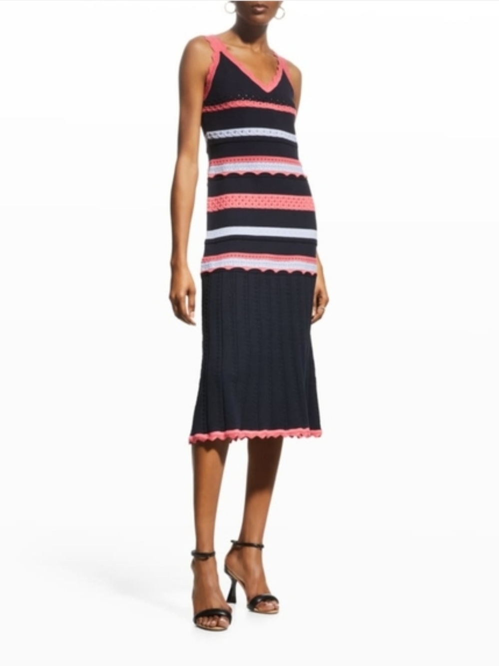 Milly Sleeveless Multicolor Stripe Pointelle Knit Midi Dress – Size L (NWOT)